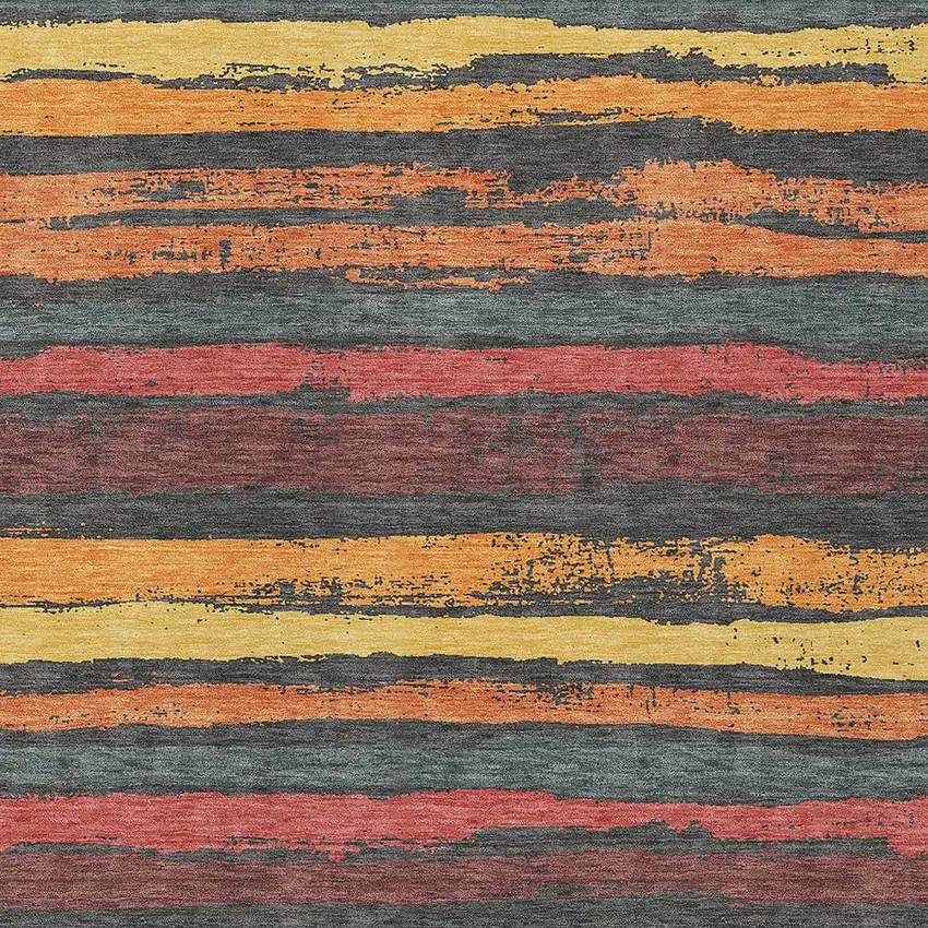 Granite Gray Copper And Yellow Striped Washable Indoor Outdoor Area Rug Photo 4