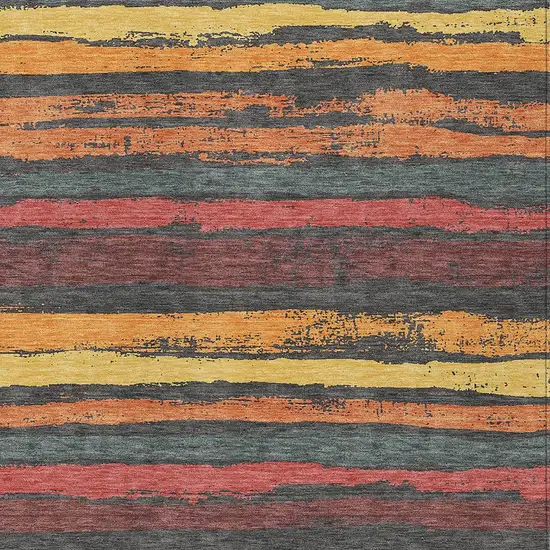Granite Gray Copper And Yellow Striped Washable Indoor Outdoor Area Rug Photo 5