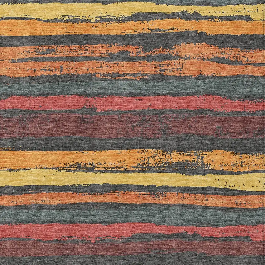 Granite Gray Copper And Yellow Striped Washable Indoor Outdoor Area Rug Photo 5