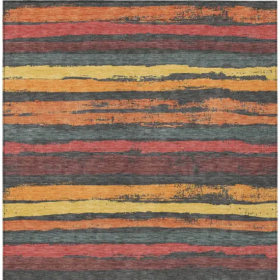 Granite Gray Copper And Yellow Striped Washable Indoor Outdoor Area Rug Photo 6