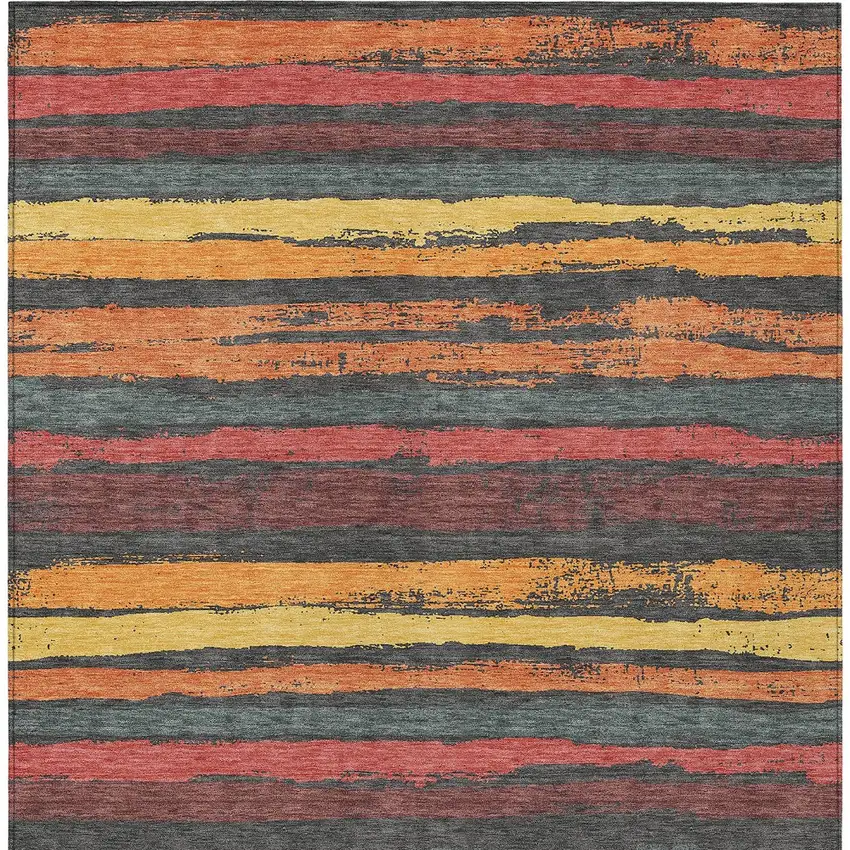 Granite Gray Copper And Yellow Striped Washable Indoor Outdoor Area Rug Photo 6