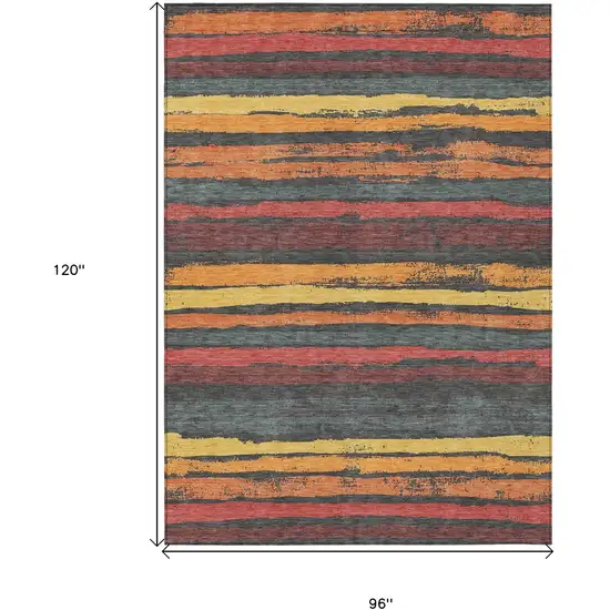 Granite Gray Copper And Yellow Striped Washable Indoor Outdoor Area Rug Photo 3