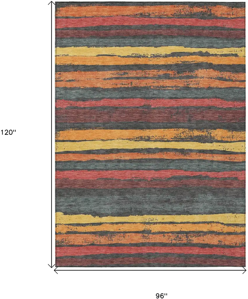 Granite Gray Copper And Yellow Striped Washable Indoor Outdoor Area Rug Photo 3