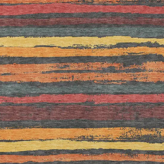 Granite Gray Copper And Yellow Striped Washable Indoor Outdoor Area Rug Photo 5