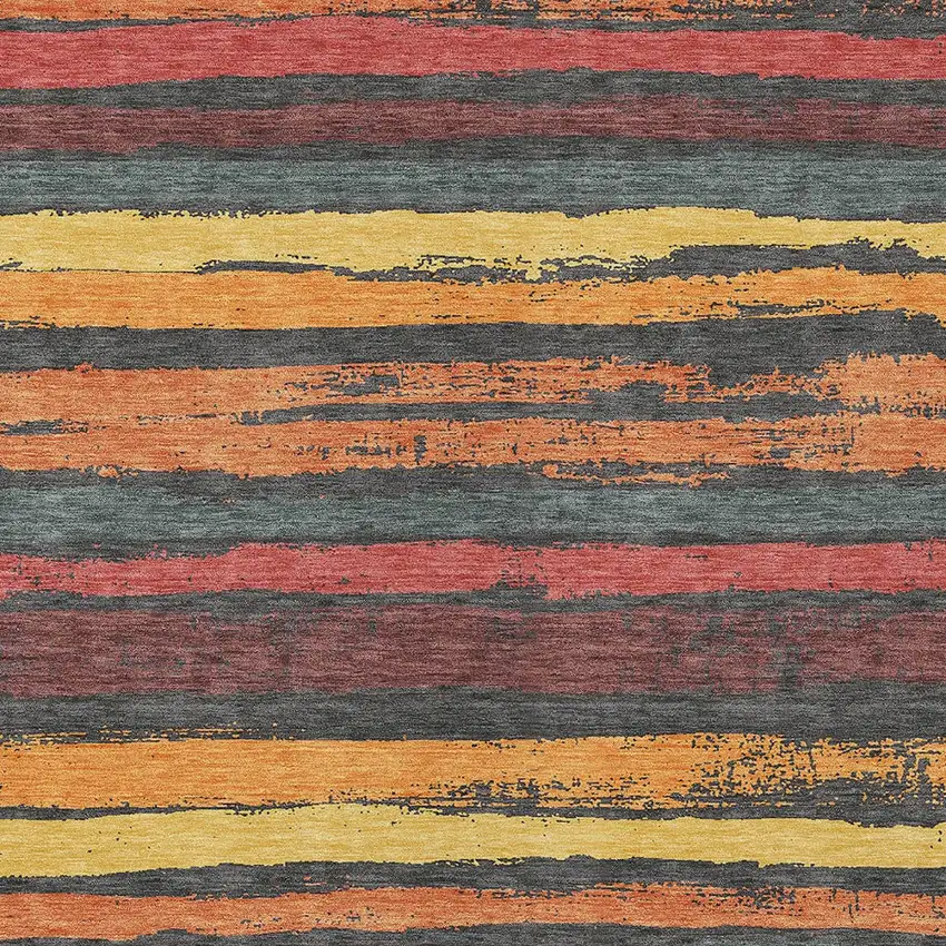 Granite Gray Copper And Yellow Striped Washable Indoor Outdoor Area Rug Photo 5