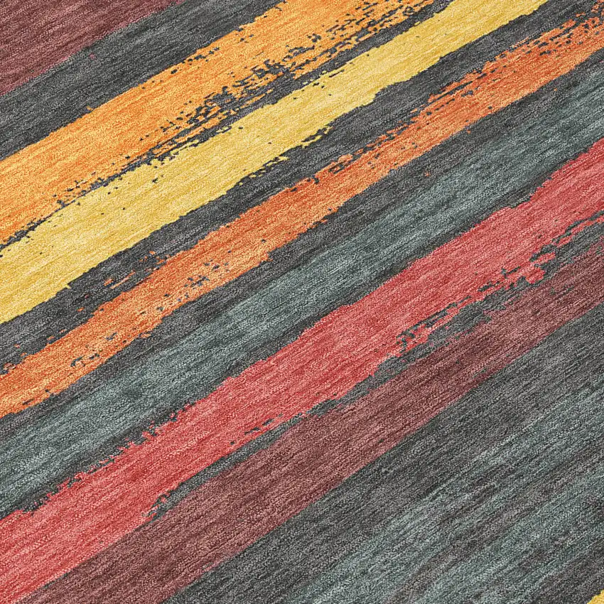 Granite Gray Copper And Yellow Striped Washable Indoor Outdoor Area Rug Photo 7