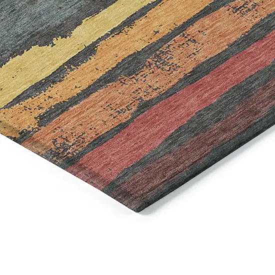 Granite Gray Copper And Yellow Striped Washable Indoor Outdoor Area Rug Photo 4