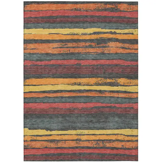 Granite Gray Copper And Yellow Striped Washable Indoor Outdoor Area Rug Photo 2