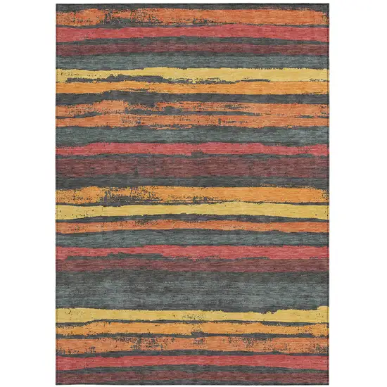 Granite Gray Copper And Yellow Striped Washable Indoor Outdoor Area Rug Photo 6