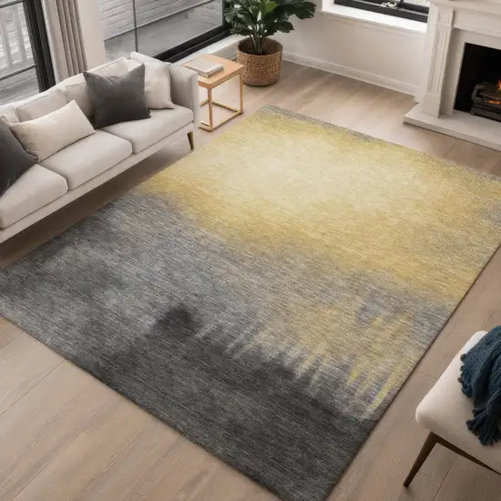 Granite Gray Gold And Gray Abstract Washable Indoor Outdoor Area Rug Photo 4