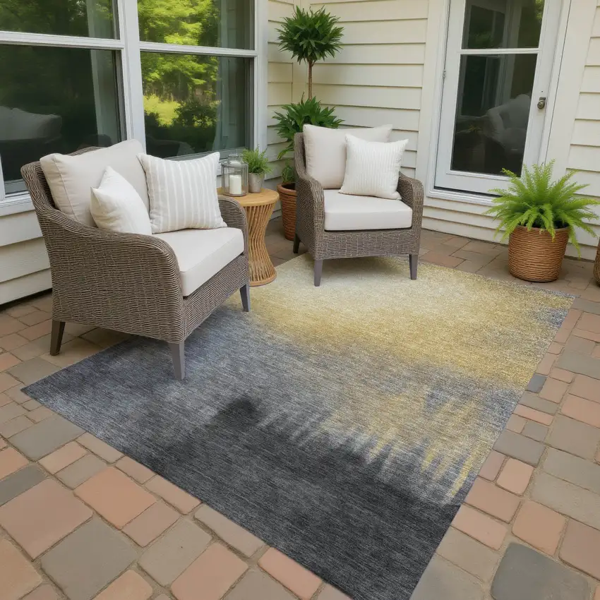 Granite Gray Gold And Gray Abstract Washable Indoor Outdoor Area Rug Photo 3