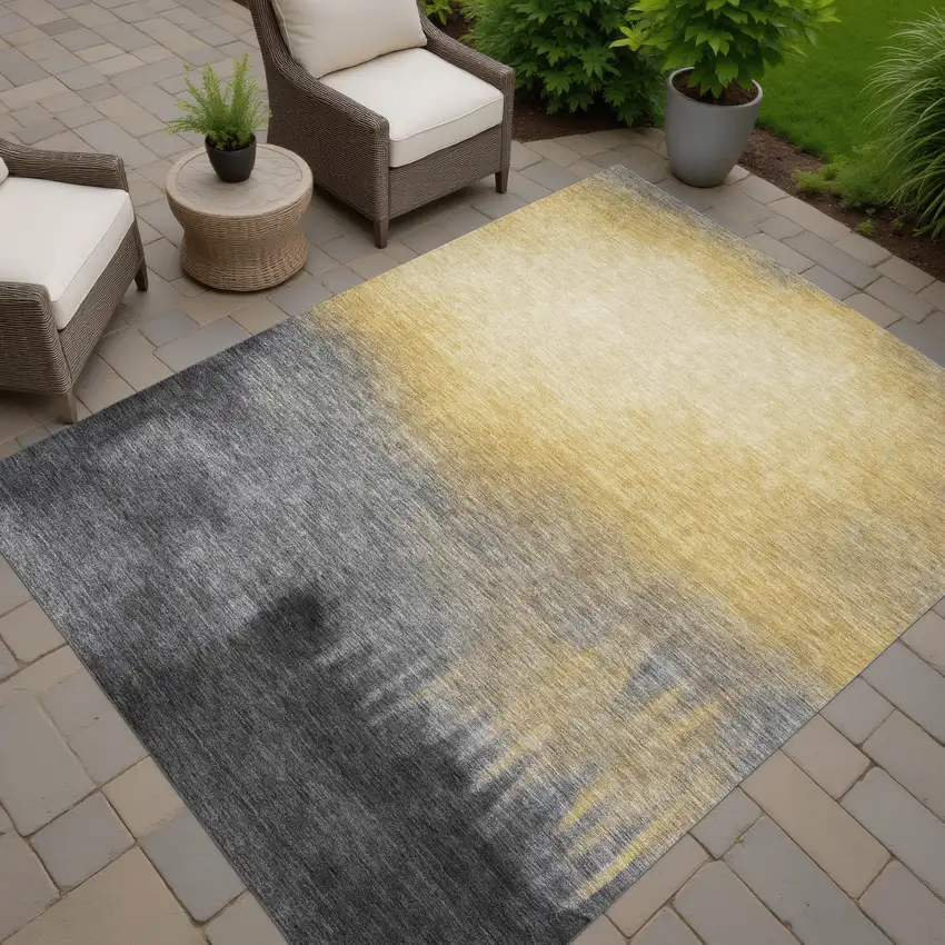Granite Gray Gold And Gray Abstract Washable Indoor Outdoor Area Rug Photo 6