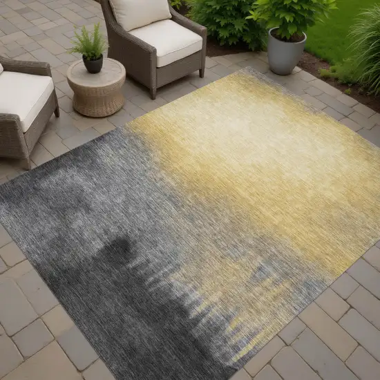 Granite Gray Gold And Gray Abstract Washable Indoor Outdoor Area Rug Photo 6