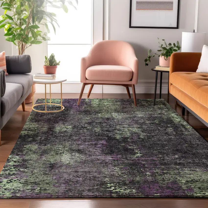 Granite Gray Green And Purple Abstract Washable Area Rug With UV Protection Photo 5