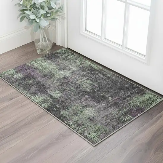 Granite Gray Green And Purple Abstract Washable Area Rug With UV Protection Photo 2