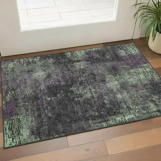Granite Gray Green And Purple Abstract Washable Area Rug With UV Protection Photo 1