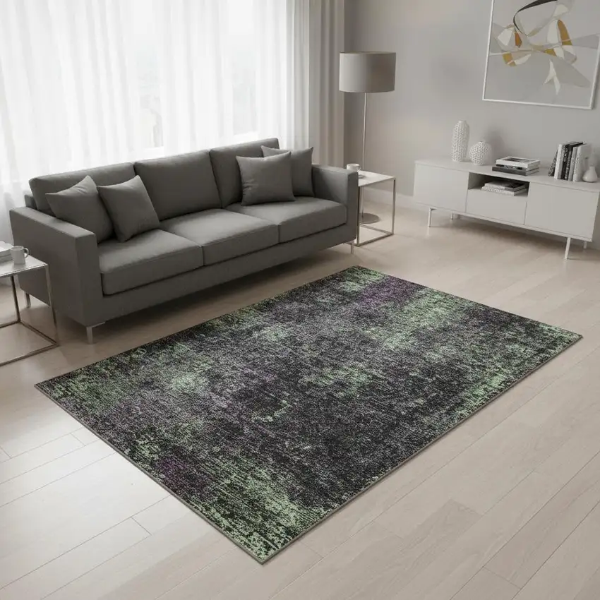 Granite Gray Green And Purple Abstract Washable Area Rug With UV Protection Photo 2