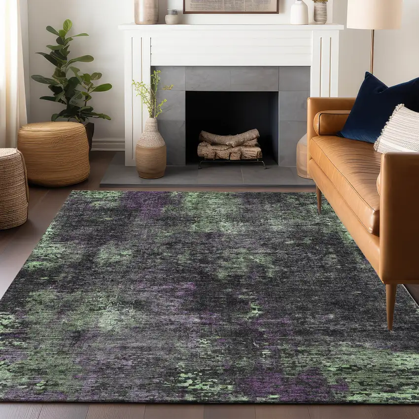 Granite Gray Green And Purple Abstract Washable Area Rug With UV Protection Photo 6