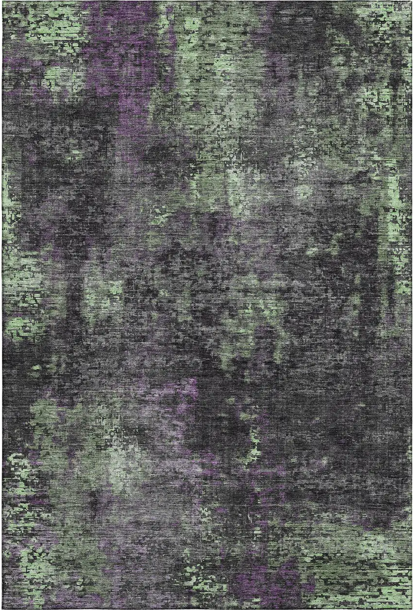 Granite Gray Green And Purple Abstract Washable Area Rug With UV Protection Photo 1