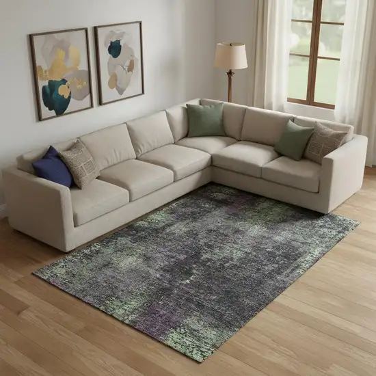Granite Gray Green And Purple Abstract Washable Area Rug With UV Protection Photo 1