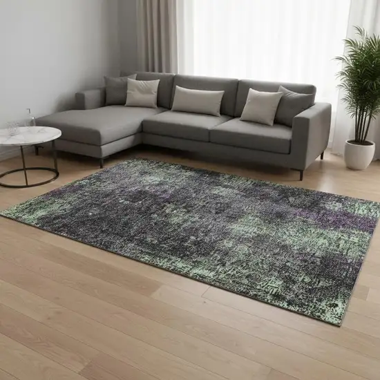 Granite Gray Green And Purple Abstract Washable Area Rug With UV Protection Photo 2