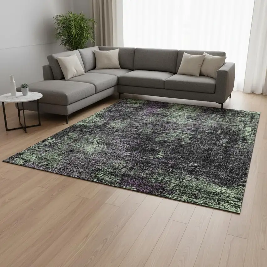 Granite Gray Green And Purple Abstract Washable Area Rug With UV Protection Photo 2