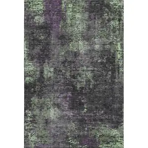 Photo of Granite Gray Green And Purple Abstract Washable Area Rug With UV Protection