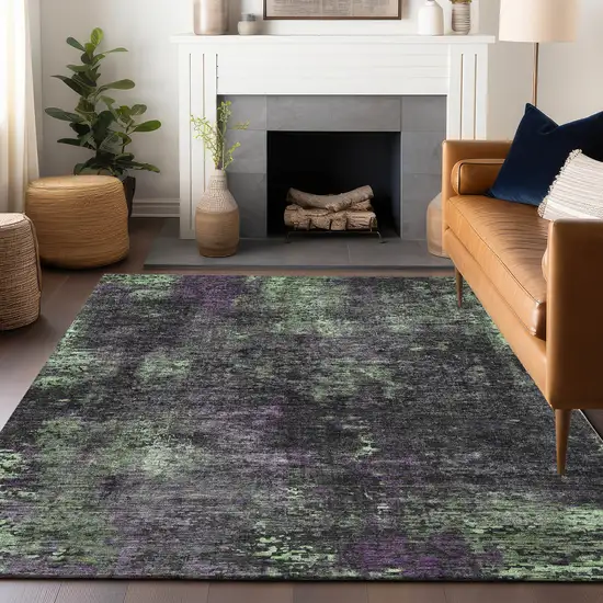 Granite Gray Green And Purple Abstract Washable Area Rug With UV Protection Photo 6