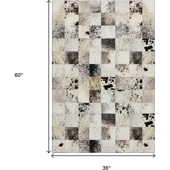 Black Granite Gray And Ivory Cowhide Print Washable Area Rug With UV Protection Photo 8