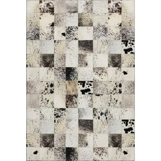 Black Granite Gray And Ivory Cowhide Print Washable Area Rug With UV Protection Photo 2