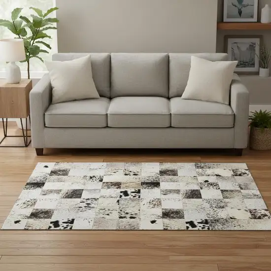 Granite Gray Ivory And Black Patchwork Washable Area Rug With UV Protection Photo 1
