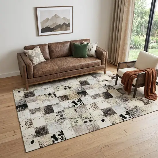 Granite Gray Ivory And Black Patchwork Washable Area Rug With UV Protection Photo 1