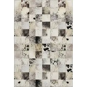 Photo of Granite Gray Ivory And Black Patchwork Washable Area Rug With UV Protection