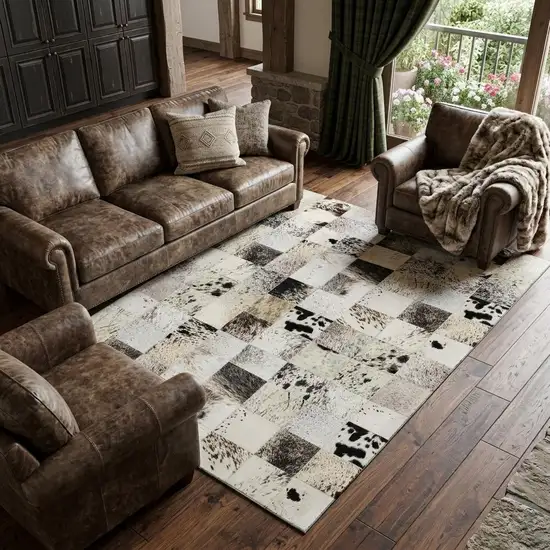 Granite Gray Ivory And Black Patchwork Washable Area Rug With UV Protection Photo 1