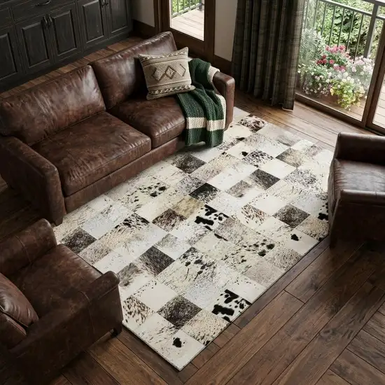 Granite Gray Ivory And Black Patchwork Washable Area Rug With UV Protection Photo 1