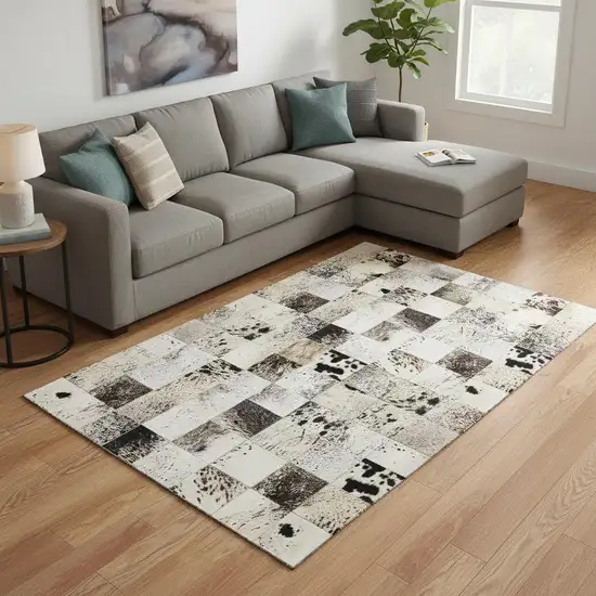 Granite Gray Ivory And Black Patchwork Washable Area Rug With UV Protection Photo 1