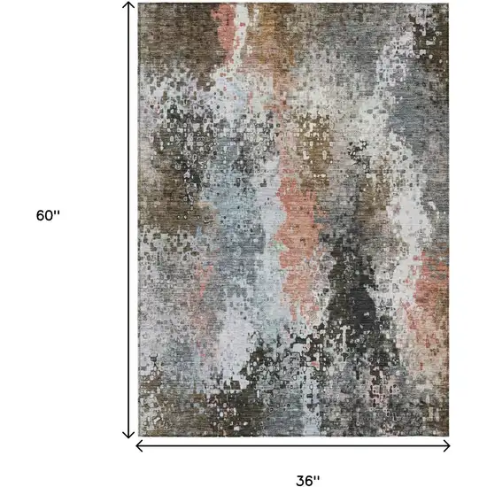 Granite Gray Ivory And Coral Abstract Washable Indoor Outdoor Area Rug Photo 3