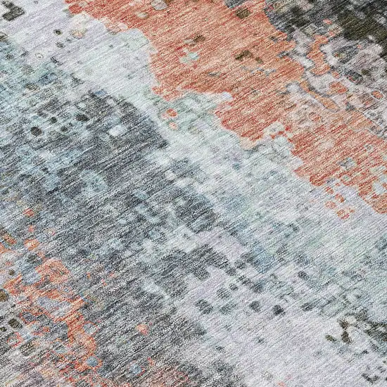 Granite Gray Ivory And Coral Abstract Washable Indoor Outdoor Area Rug Photo 6