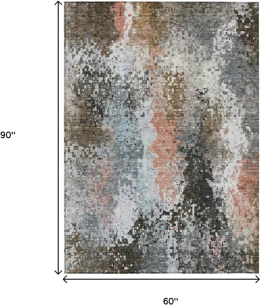 Granite Gray Ivory And Coral Abstract Washable Indoor Outdoor Area Rug Photo 3