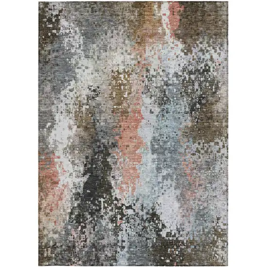 Granite Gray Ivory And Coral Abstract Washable Indoor Outdoor Area Rug Photo 4
