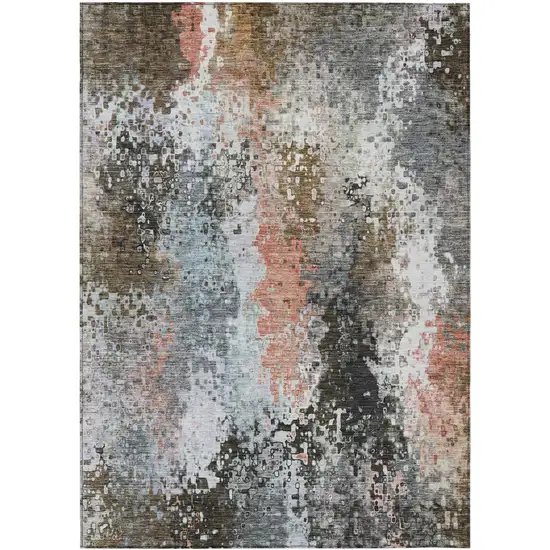 Granite Gray Ivory And Coral Abstract Washable Indoor Outdoor Area Rug Photo 2