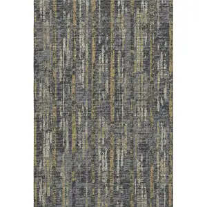 Photo of Granite Gray Ivory And Gold Abstract Washable Indoor Outdoor Area Rug