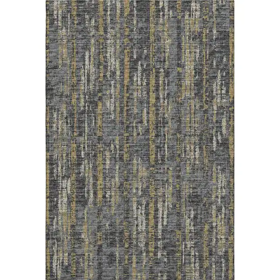 Granite Gray Ivory And Gold Abstract Washable Indoor Outdoor Area Rug Photo 1