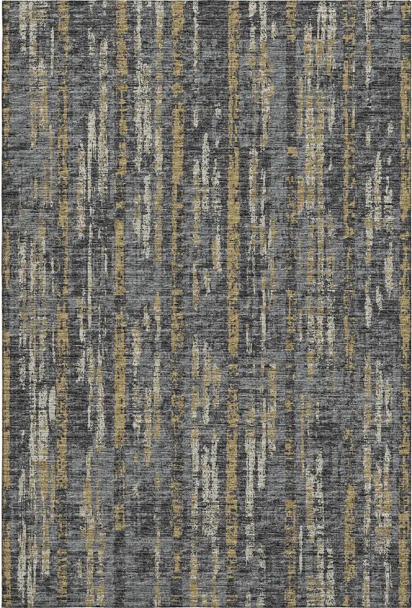 Granite Gray Ivory And Gold Abstract Washable Indoor Outdoor Area Rug Photo 1