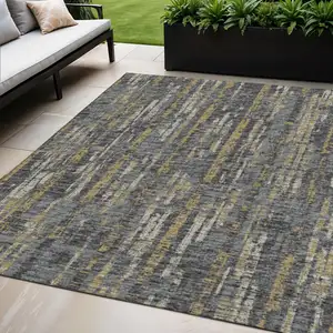 Photo of Granite Gray Ivory And Gold Abstract Washable Indoor Outdoor Area Rug