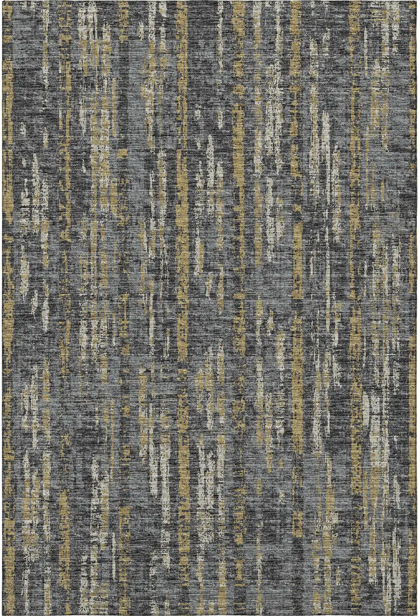 Granite Gray Ivory And Gold Abstract Washable Indoor Outdoor Area Rug Photo 5