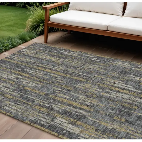 Granite Gray Ivory And Gold Abstract Washable Indoor Outdoor Area Rug Photo 1