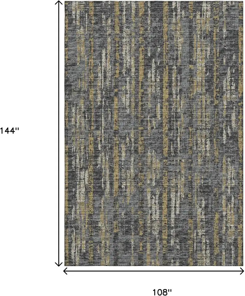 Granite Gray Ivory And Gold Abstract Washable Indoor Outdoor Area Rug Photo 3