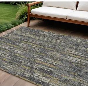 Photo of Granite Gray Ivory And Gold Abstract Washable Indoor Outdoor Area Rug