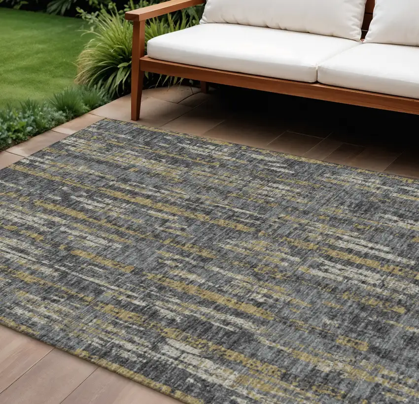 Granite Gray Ivory And Gold Abstract Washable Indoor Outdoor Area Rug Photo 1